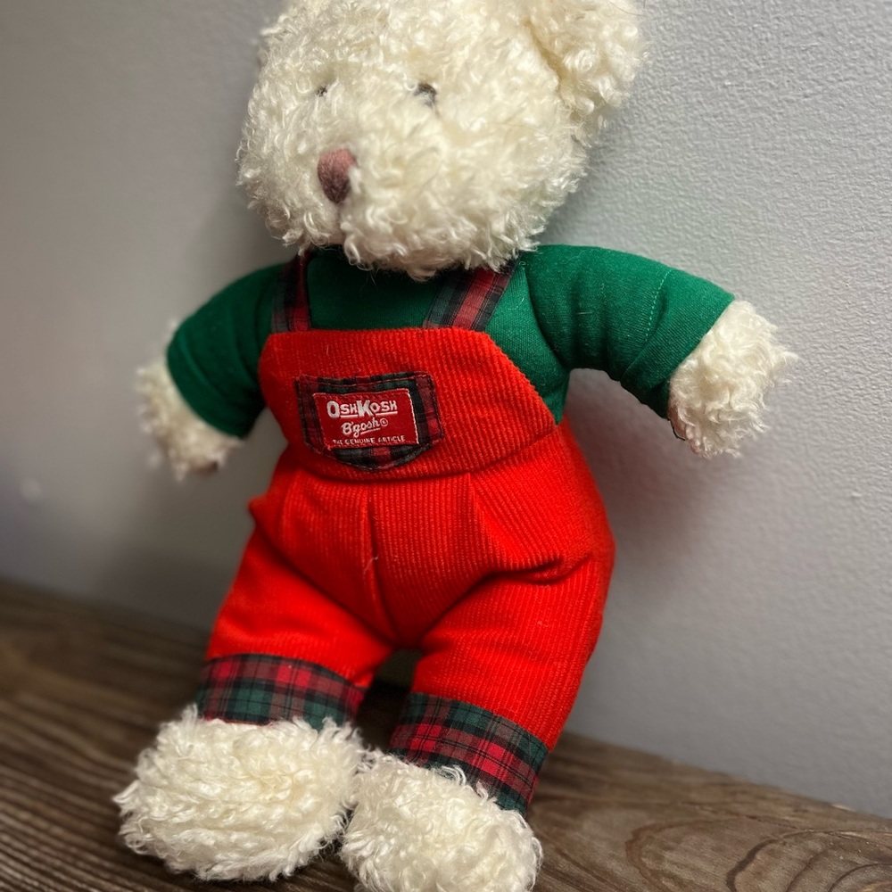Vintage OshKosh B'gosh Teddy Bear with Holiday Red Overalls Eden Toys - Picture 2 of 14
